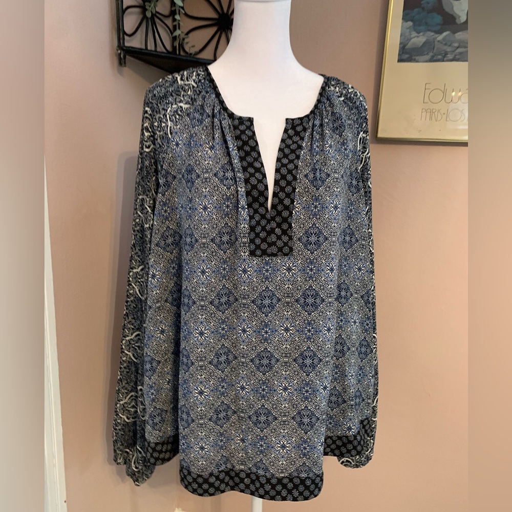 GAP XL boho Blouse bohemian coastal cowgirl flowy comfy blue